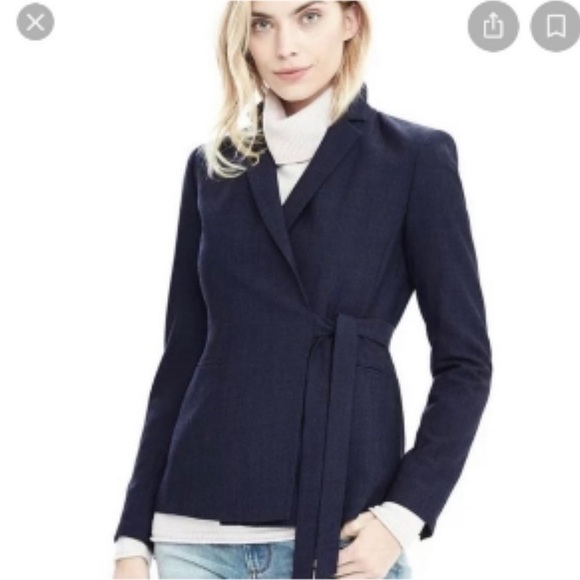 Banana Republic Navy Blue Wool Wrap Blazer Size 4 - Picture 2 of 5
